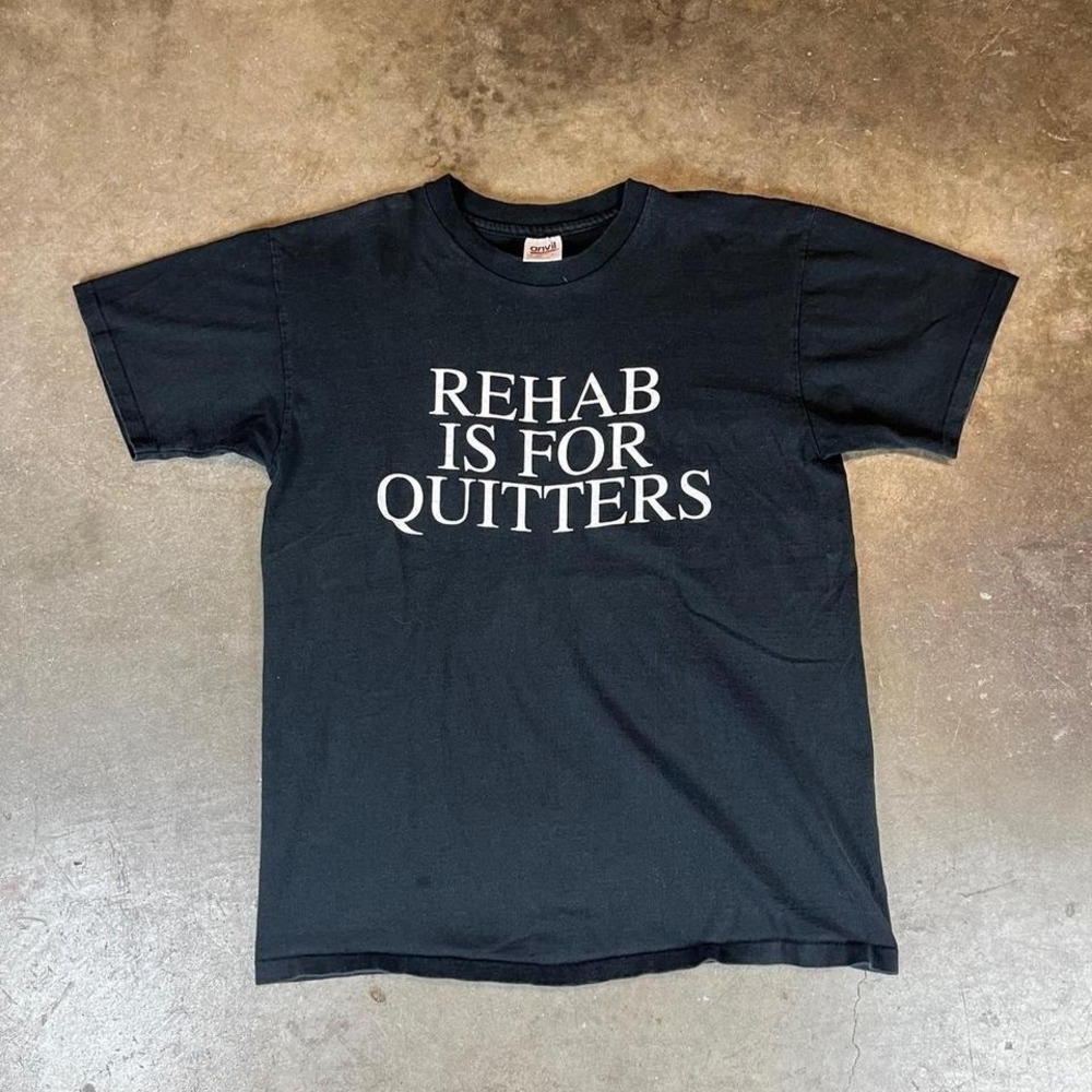 Vintage 90s single stitch Anvil black rehab is for quitters tee Men's Size L